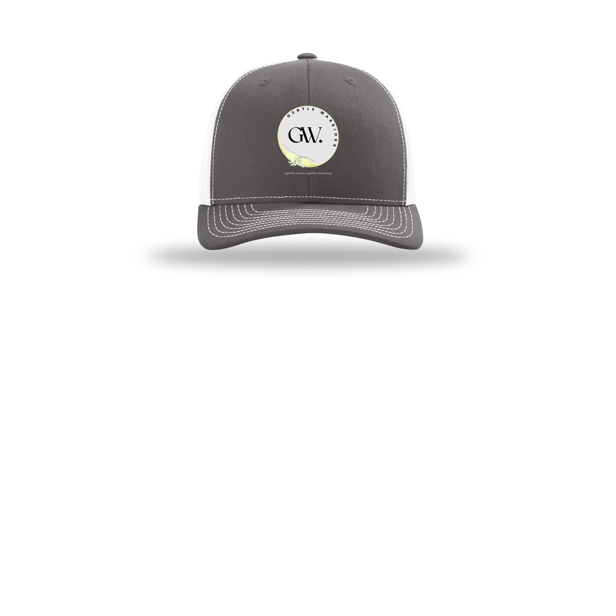 gentle-warriors-richardson-trucker-cap-embroidery-capfront-R112-charcoalwhite-flat-front