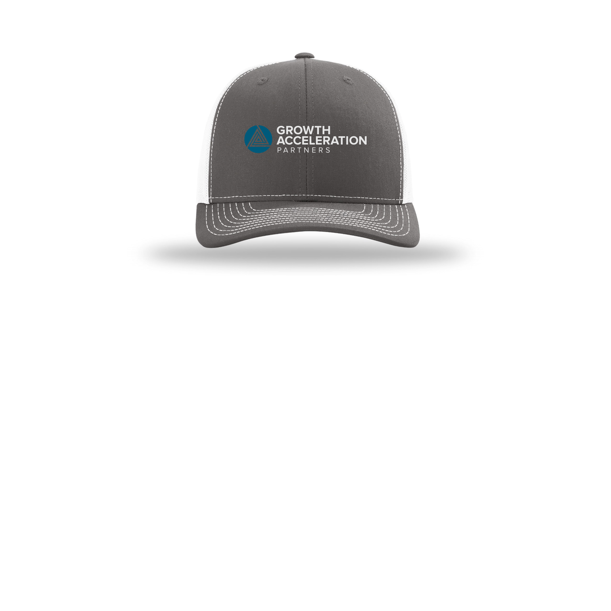 growthaccelerationpartners-richardson-trucker-cap-embroidery-capfront-R112-charcoalwhite-flat-front