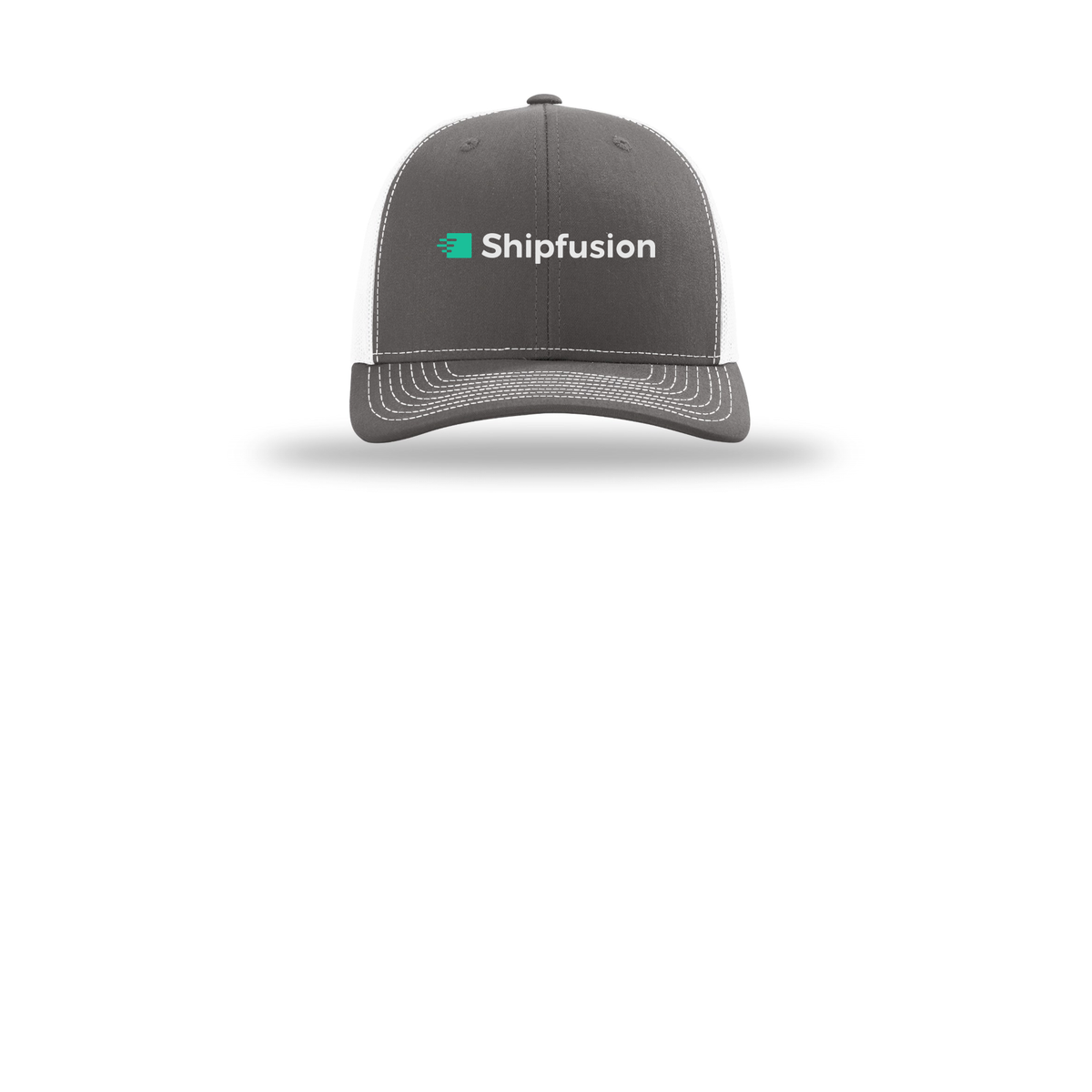 shipfusion-richardson-trucker-cap-embroidery-capfront-R112-charcoalwhite-flat-front