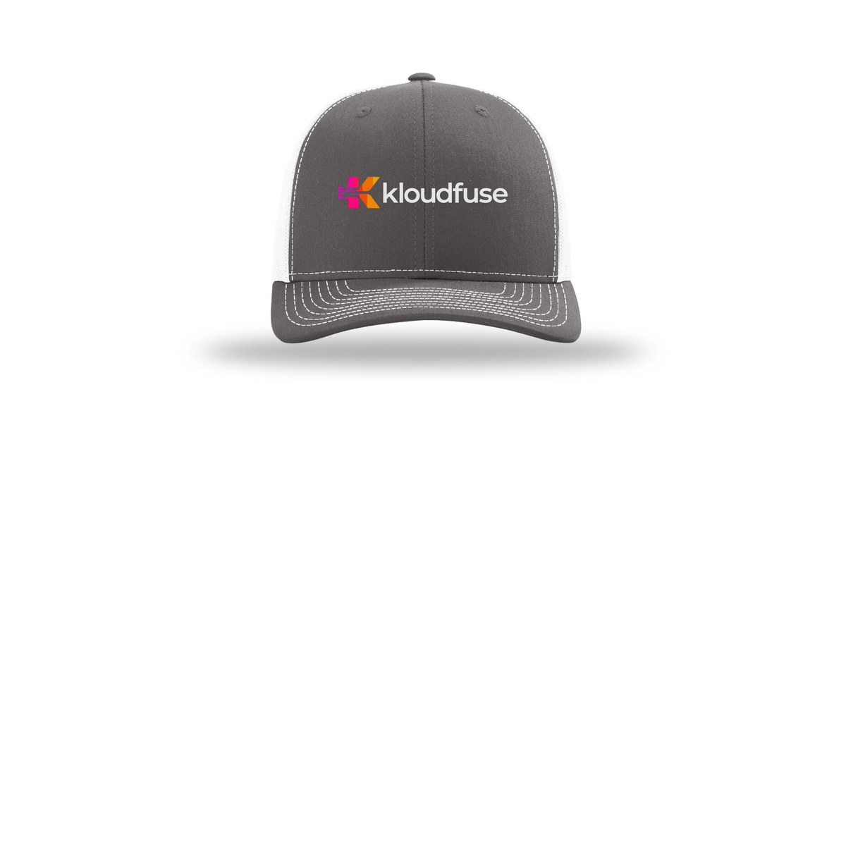 kloudfuse-richardson-trucker-cap-embroidery-capfront-R112-charcoalwhite-flat-front