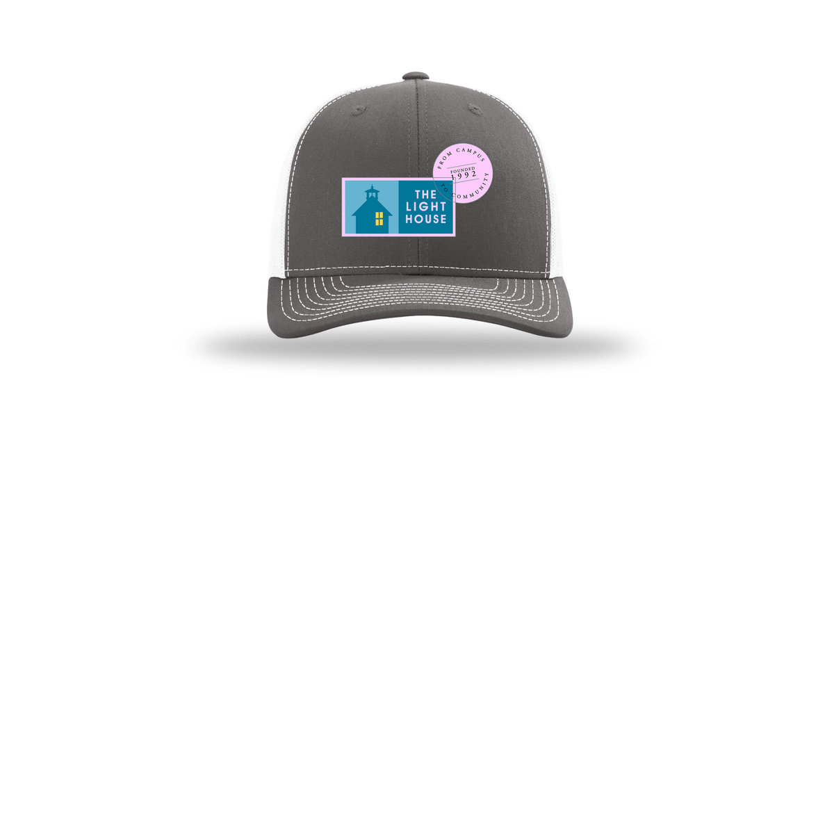 lhcampus-richardson-trucker-cap-embroidery-capfront-R112-charcoalwhite-flat-front