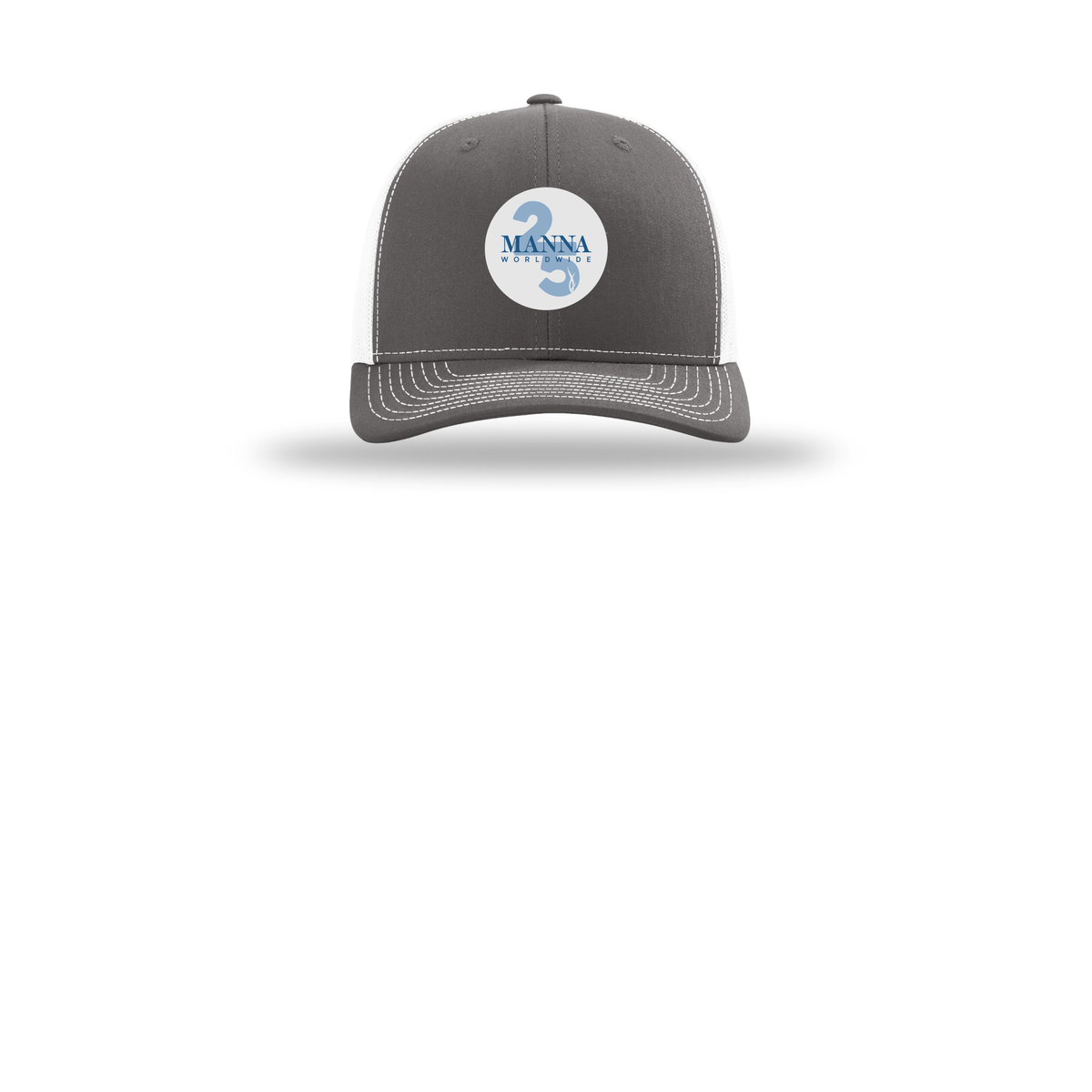 mannaworldwide-richardson-trucker-cap-embroidery-capfront-R112-charcoalwhite-flat-front