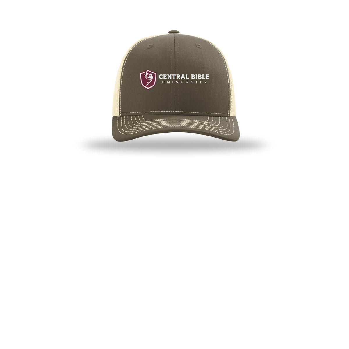 centralbible-richardson-trucker-cap-embroidery-capfront-R112-chocolatechipbirch-flat-front