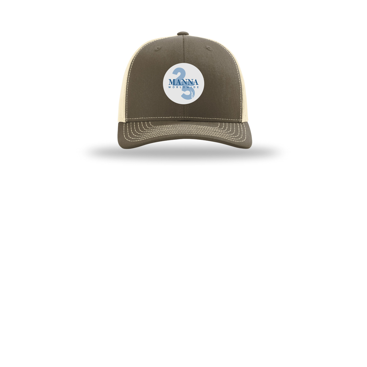 mannaworldwide-richardson-trucker-cap-embroidery-capfront-R112-chocolatechipbirch-flat-front
