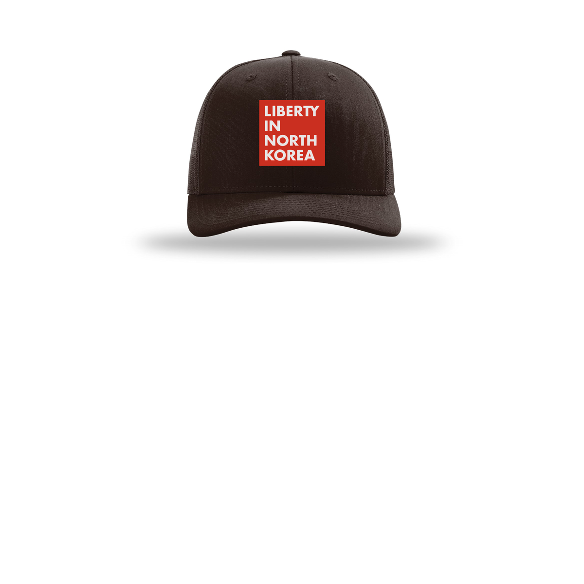 libertyinnorthkorea-richardson-trucker-cap-embroidery-capfront-R112-coffee-flat-front