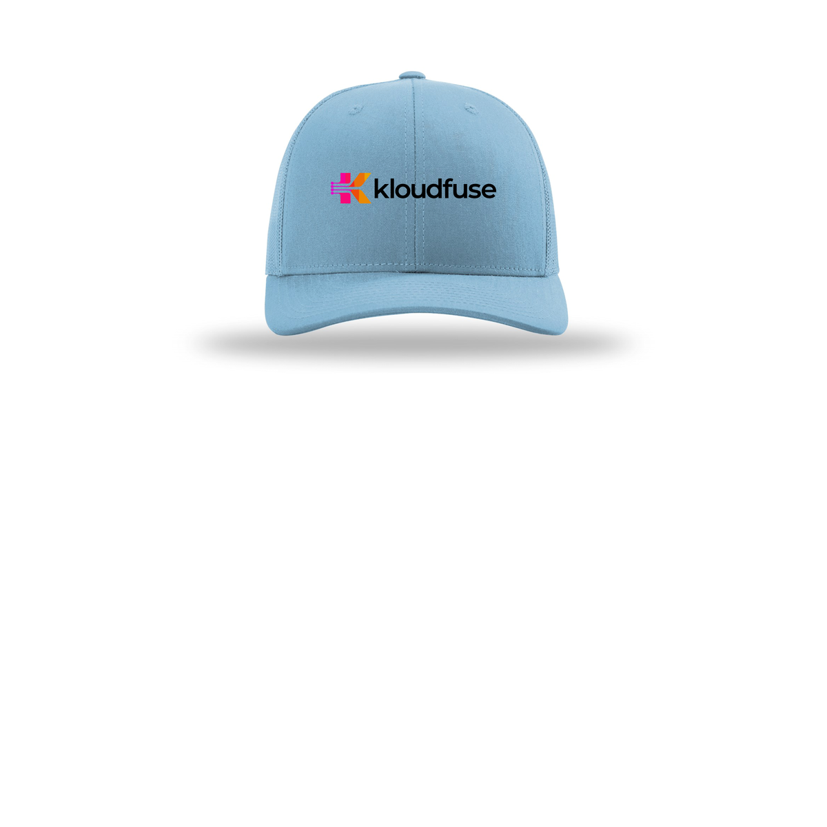 kloudfuse-richardson-trucker-cap-embroidery-capfront-R112-columbiablue-flat-front