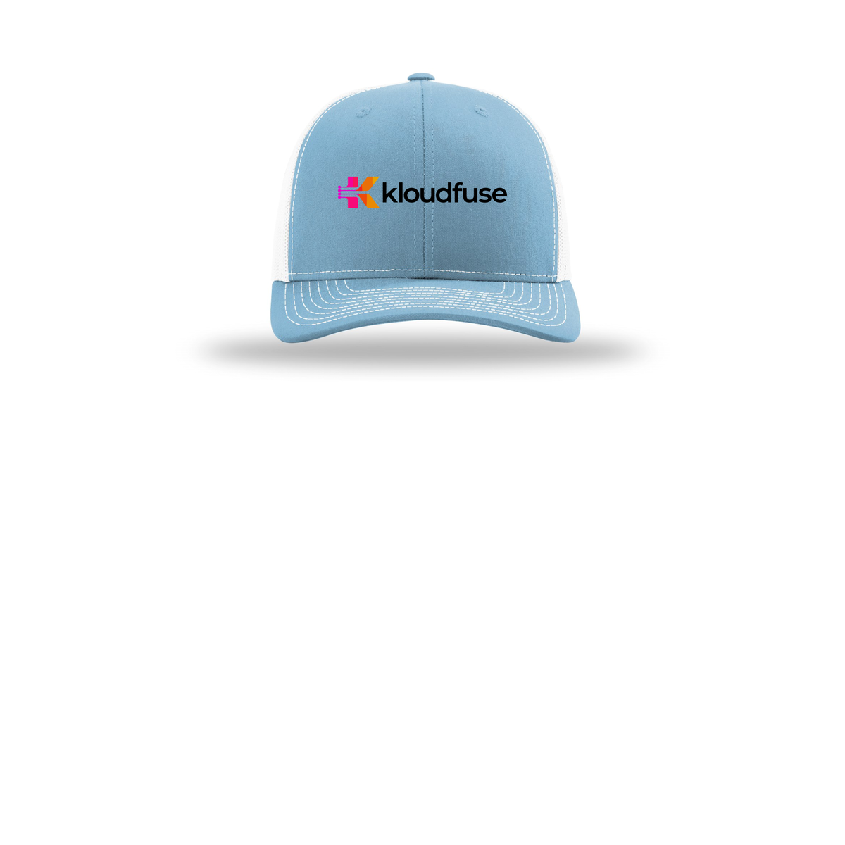 kloudfuse-richardson-trucker-cap-embroidery-capfront-R112-columbiabluewhite-flat-front