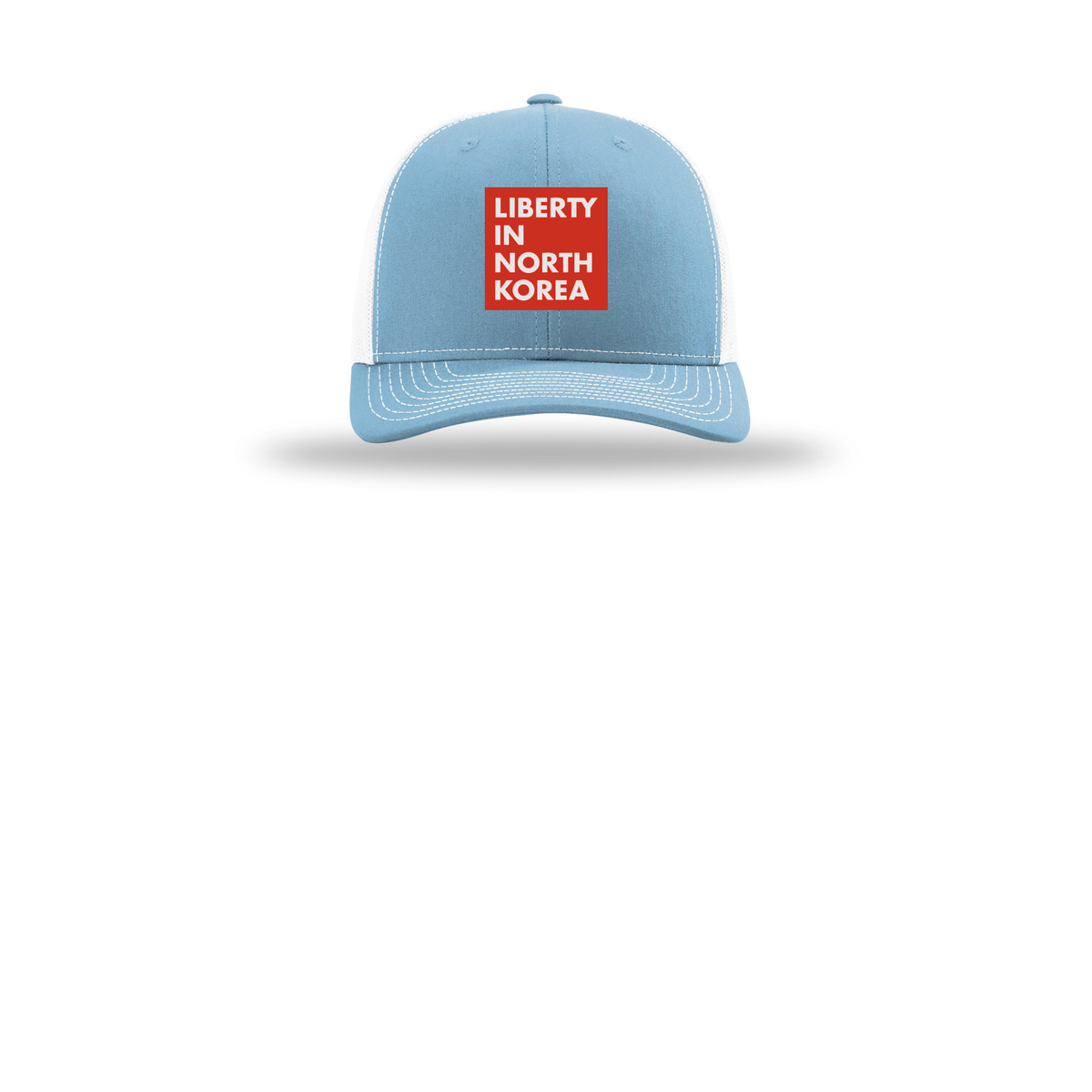 libertyinnorthkorea-richardson-trucker-cap-embroidery-capfront-R112-columbiabluewhite-flat-front