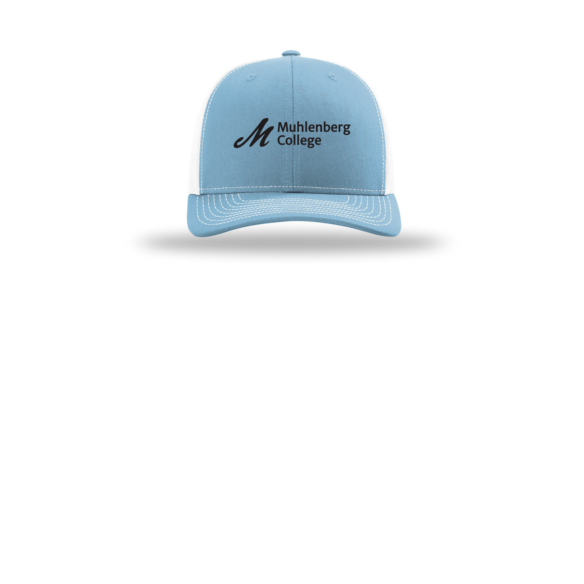 muhlenberg-richardson-trucker-cap-embroidery-capfront-R112-columbiabluewhite-flat-front
