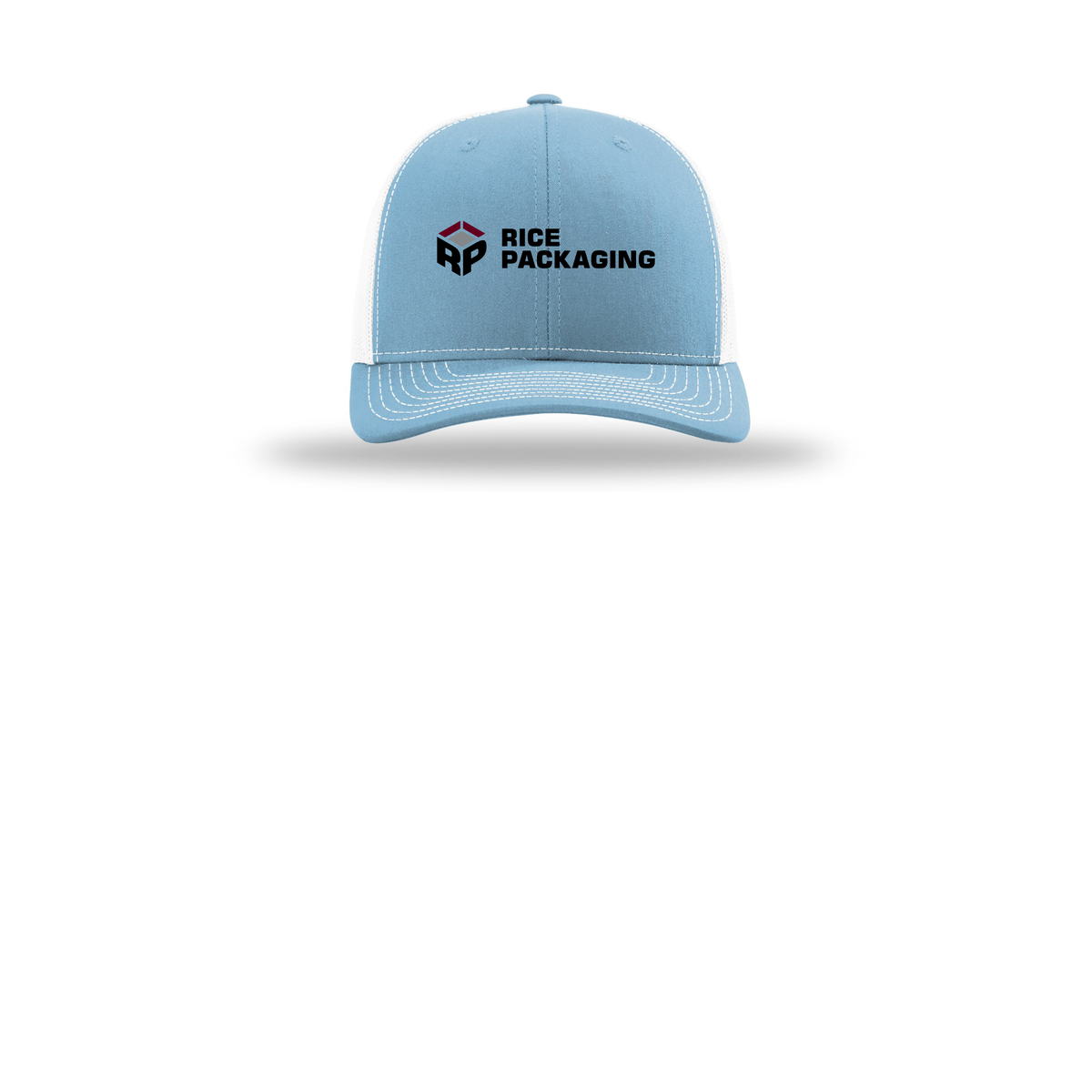 ricepackaging-richardson-trucker-cap-embroidery-capfront-R112-columbiabluewhite-flat-front