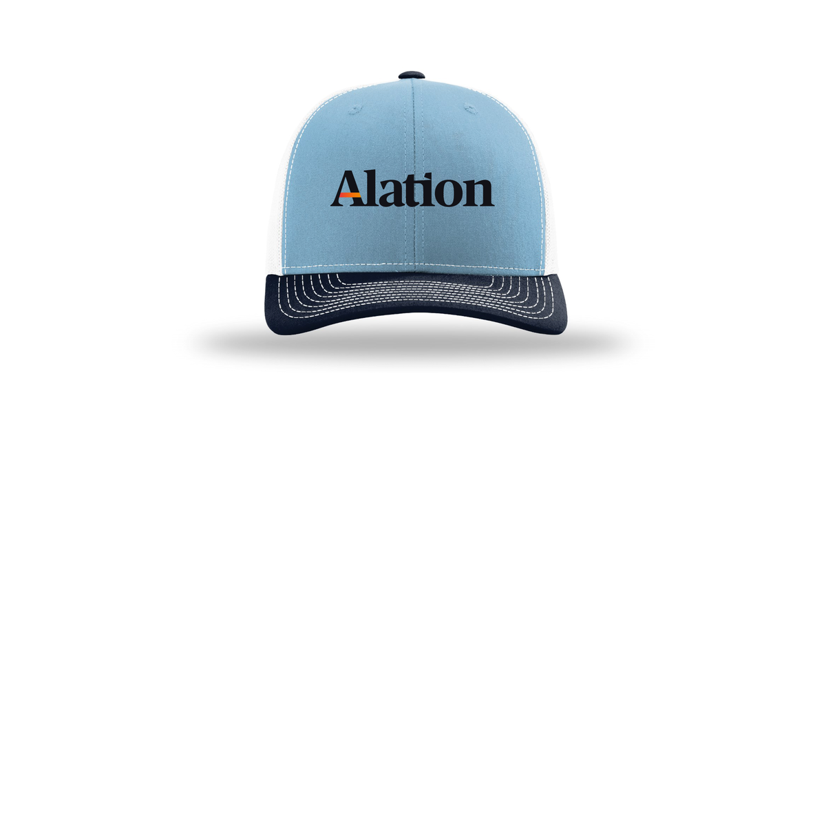 alation-richardson-trucker-cap-embroidery-capfront-R112-columbiabluewhitenavy-flat-front