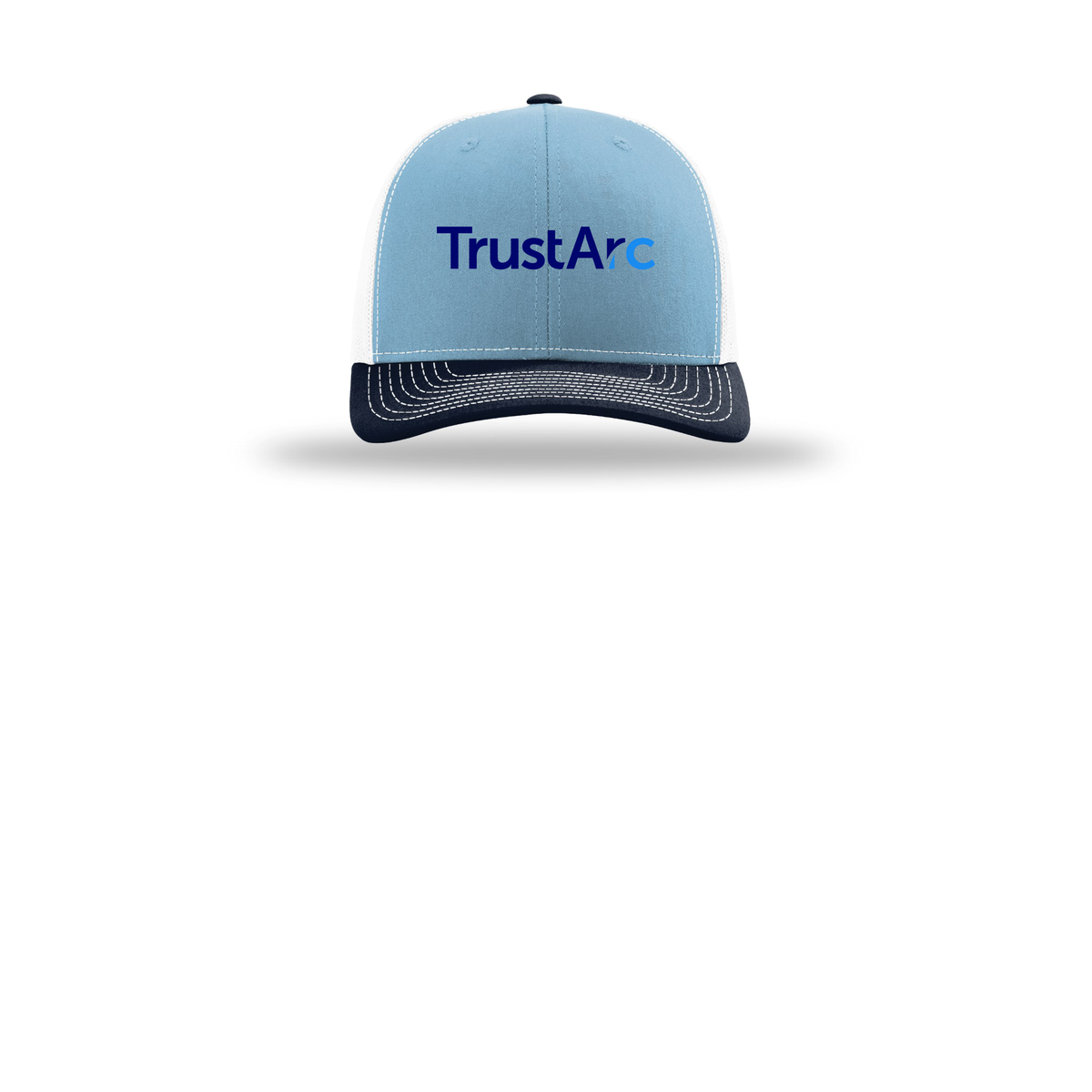 trustarc-richardson-trucker-cap-embroidery-capfront-R112-columbiabluewhitenavy-flat-front