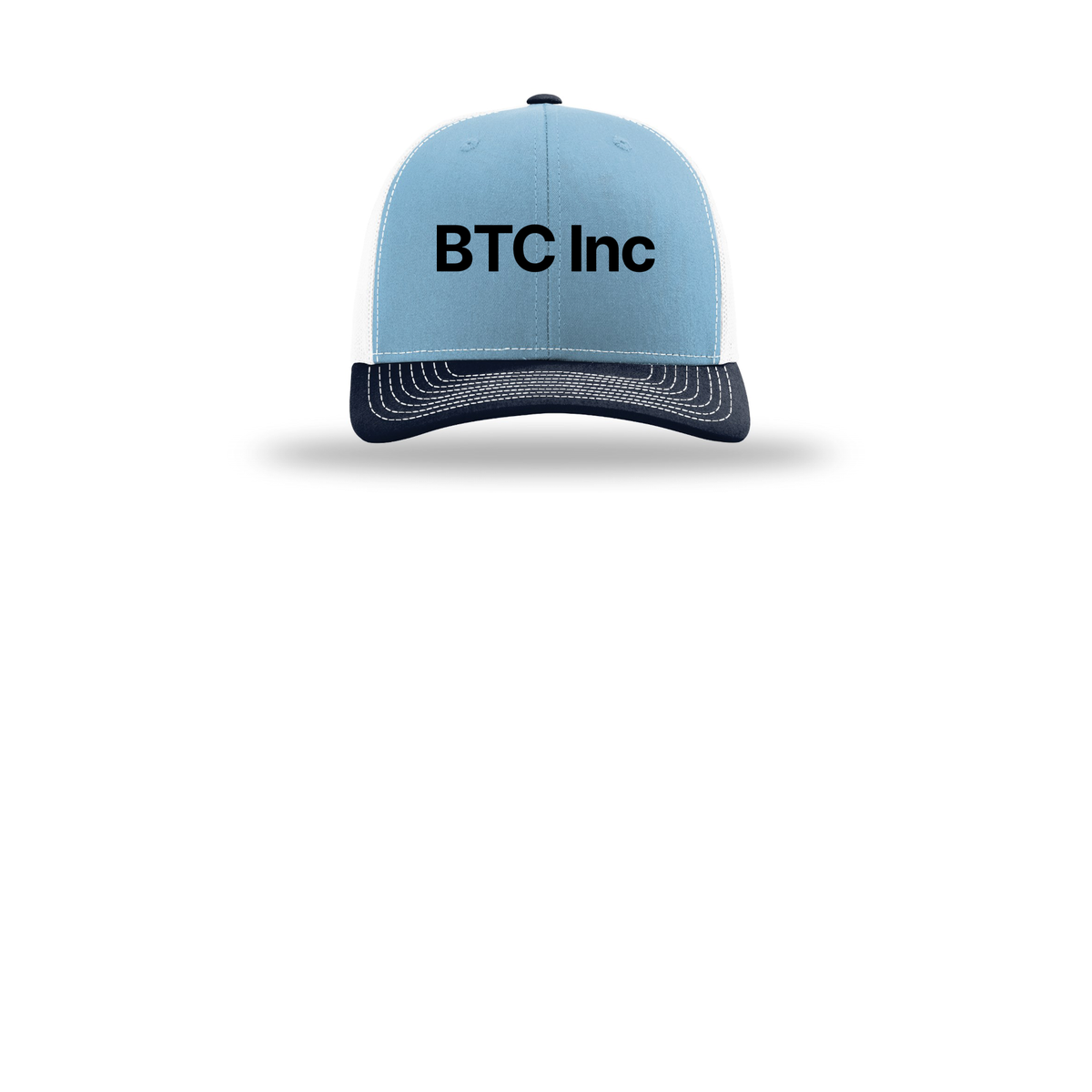 btc-richardson-trucker-cap-embroidery-capfront-R112-columbiabluewhitenavy-flat-front