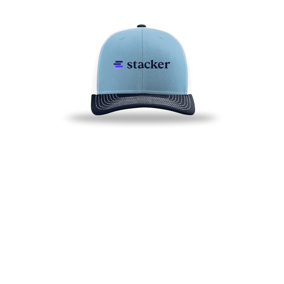 stacker-richardson-trucker-cap-embroidery-capfront-R112-columbiabluewhitenavy-flat-front