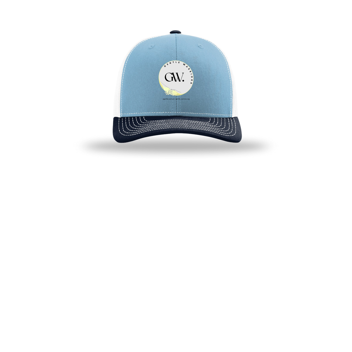 gentle-warriors-richardson-trucker-cap-embroidery-capfront-R112-columbiabluewhitenavy-flat-front