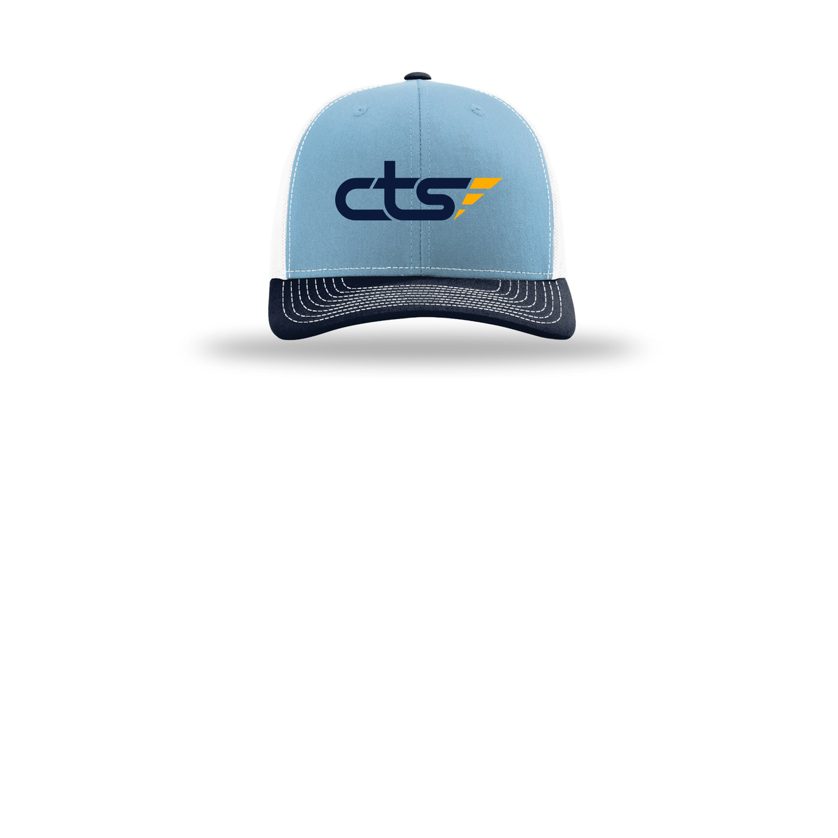 cts1-richardson-trucker-cap-embroidery-capfront-R112-columbiabluewhitenavy-flat-front