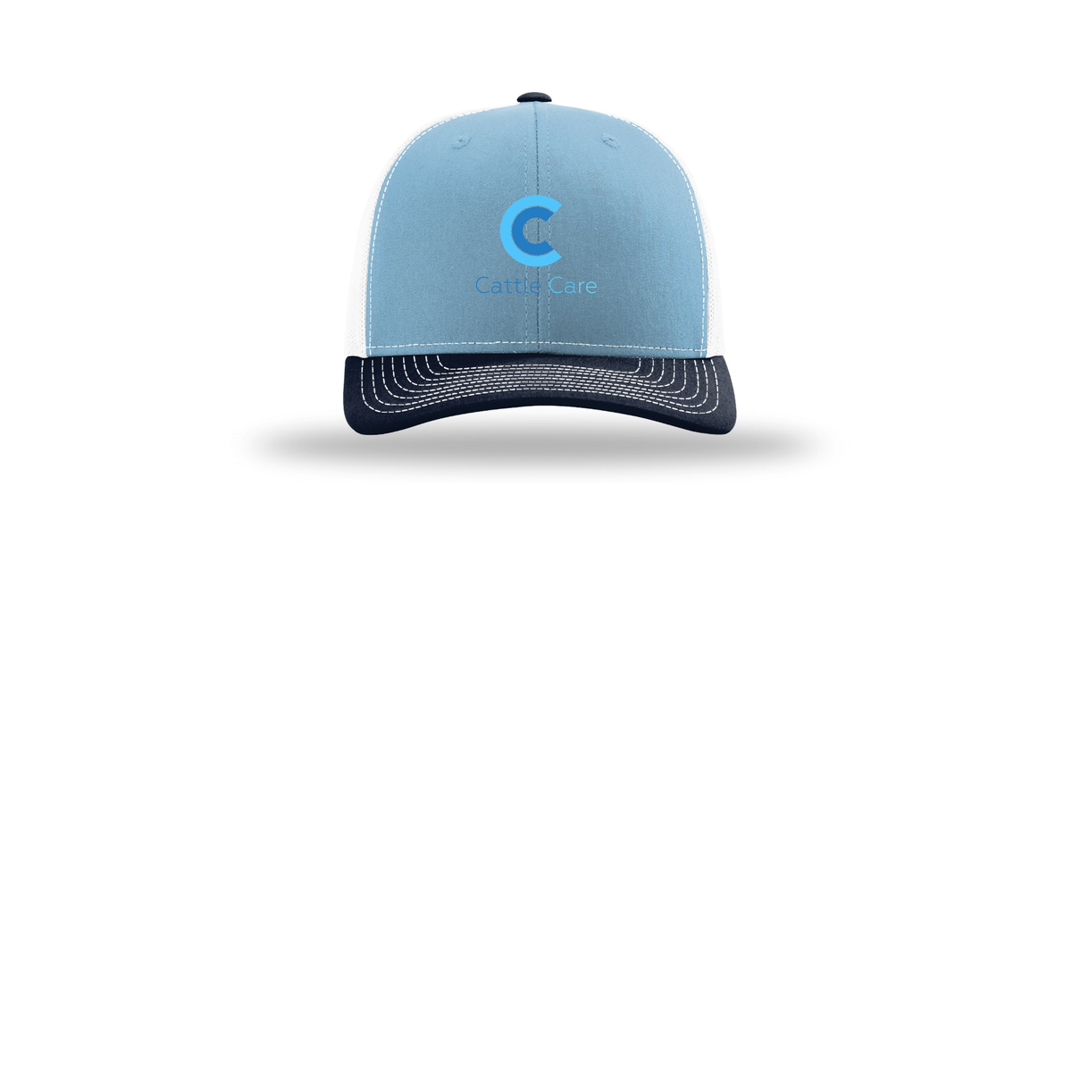 cattle-care-richardson-trucker-cap-embroidery-capfront-R112-columbiabluewhitenavy-flat-front