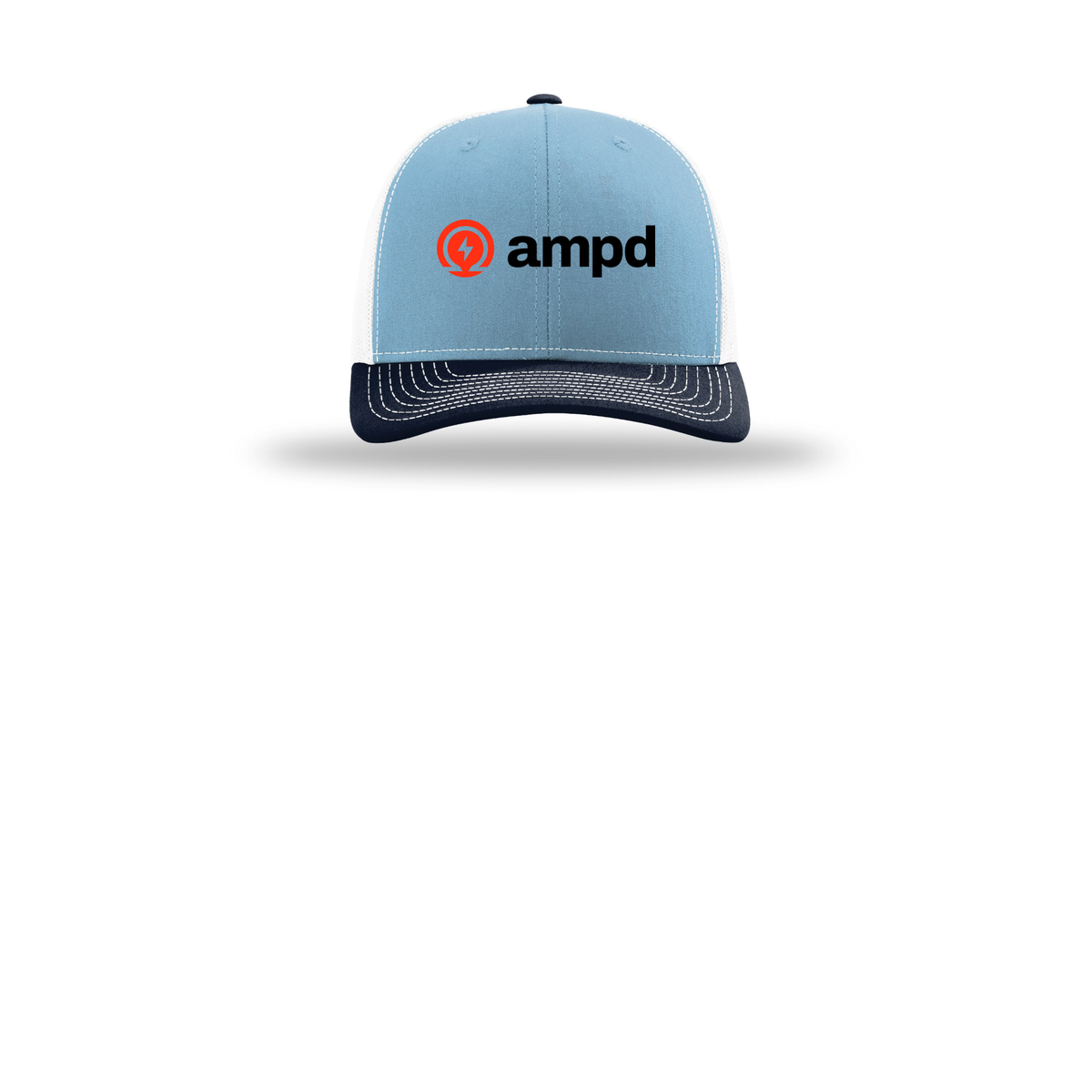 ampd-richardson-trucker-cap-embroidery-capfront-R112-columbiabluewhitenavy-flat-front