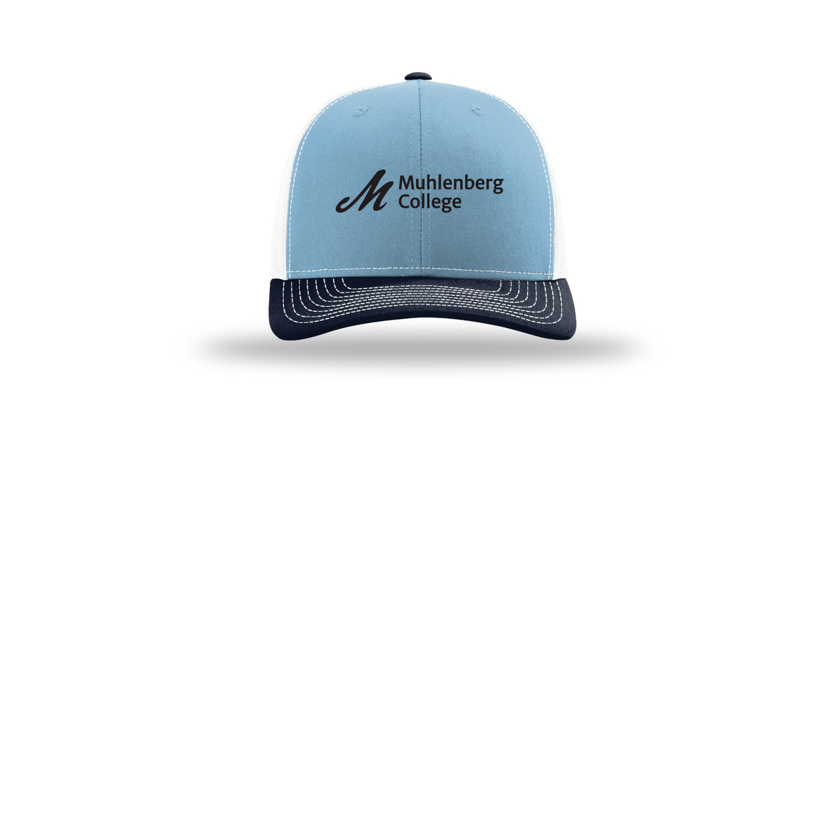 muhlenberg-richardson-trucker-cap-embroidery-capfront-R112-columbiabluewhitenavy-flat-front