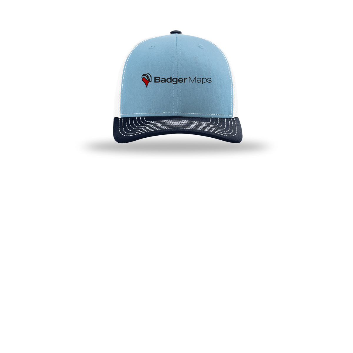 badgermapping-richardson-trucker-cap-embroidery-capfront-R112-columbiabluewhitenavy-flat-front