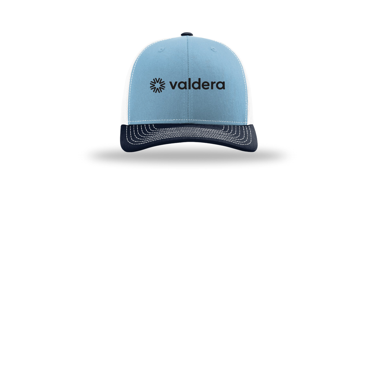 valdera-richardson-trucker-cap-embroidery-capfront-R112-columbiabluewhitenavy-flat-front