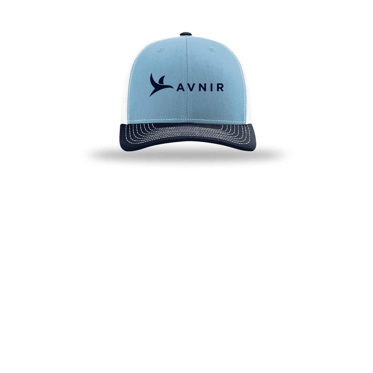 avnir-richardson-trucker-cap-embroidery-capfront-R112-columbiabluewhitenavy-flat-front