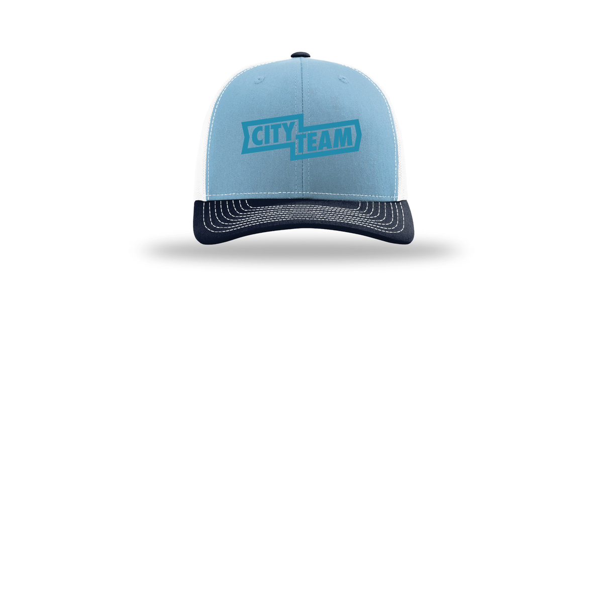 cityteam-richardson-trucker-cap-embroidery-capfront-R112-columbiabluewhitenavy-flat-front