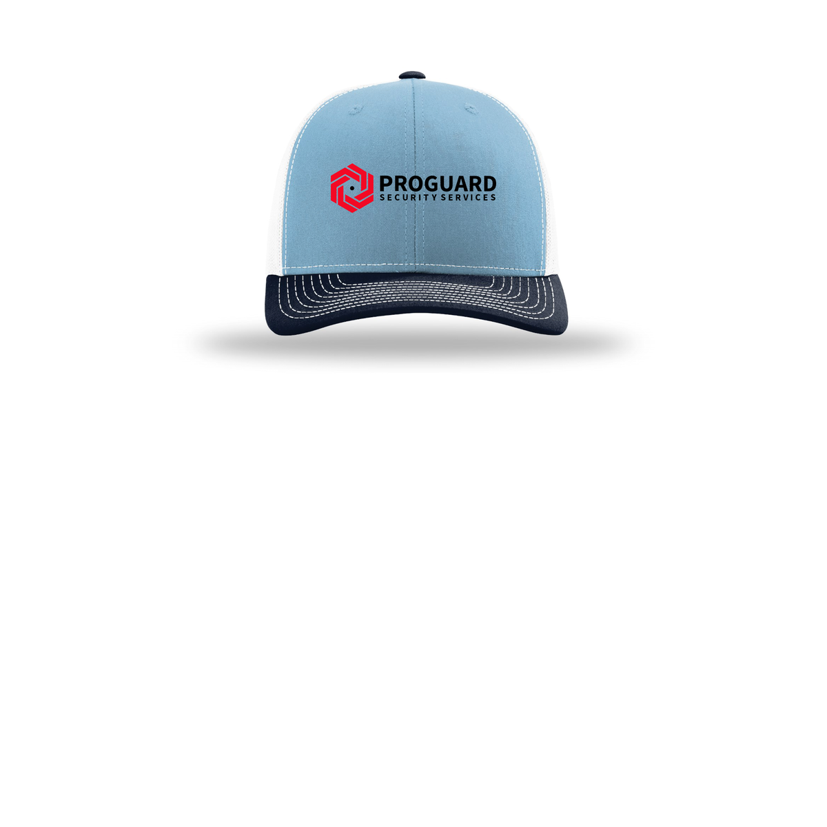 proguardsecurityservices-richardson-trucker-cap-embroidery-capfront-R112-columbiabluewhitenavy-flat-front
