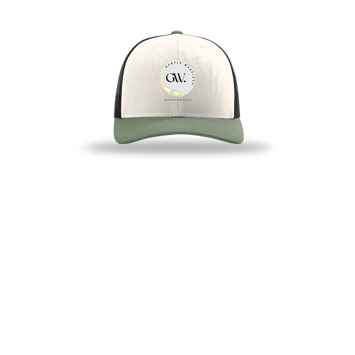gentle-warriors-richardson-trucker-cap-embroidery-capfront-R112-creamblackloden-flat-front