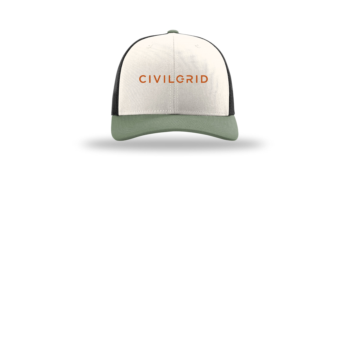 civilgrid-richardson-trucker-cap-embroidery-capfront-R112-creamblackloden-flat-front