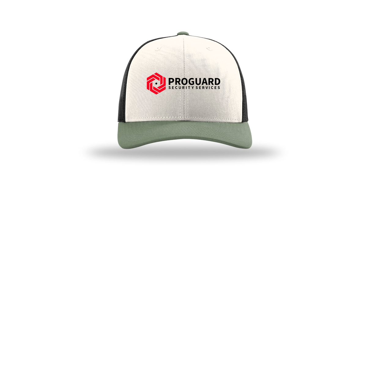 proguardsecurityservices-richardson-trucker-cap-embroidery-capfront-R112-creamblackloden-flat-front