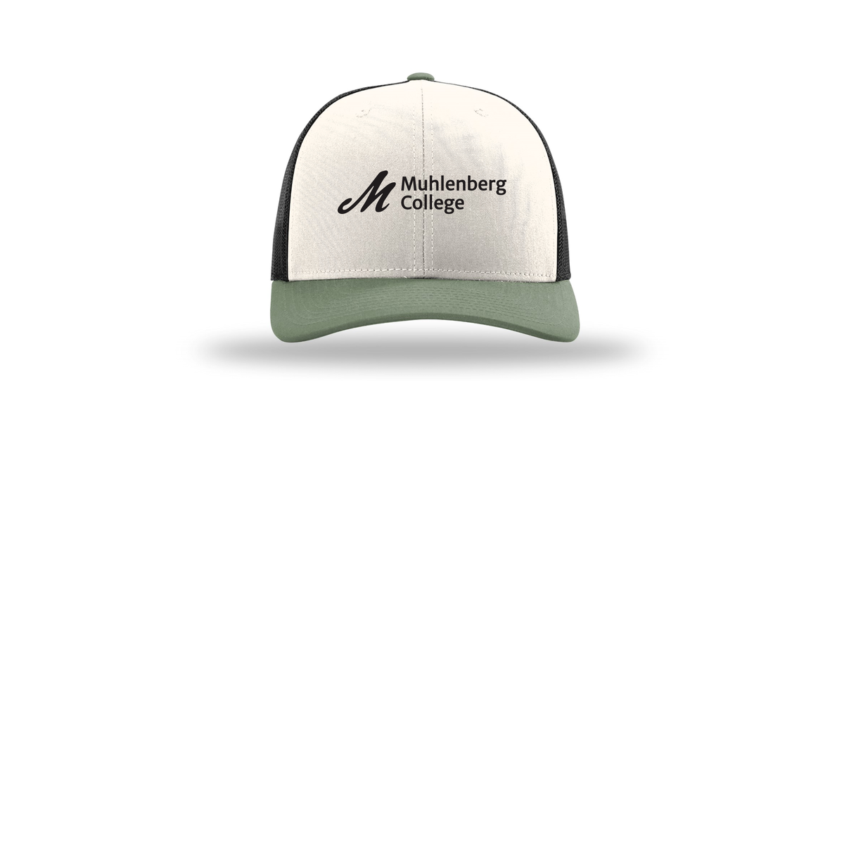 muhlenberg-richardson-trucker-cap-embroidery-capfront-R112-creamblackloden-flat-front