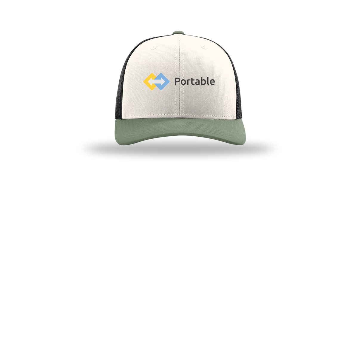 portable-richardson-trucker-cap-embroidery-capfront-R112-creamblackloden-flat-front