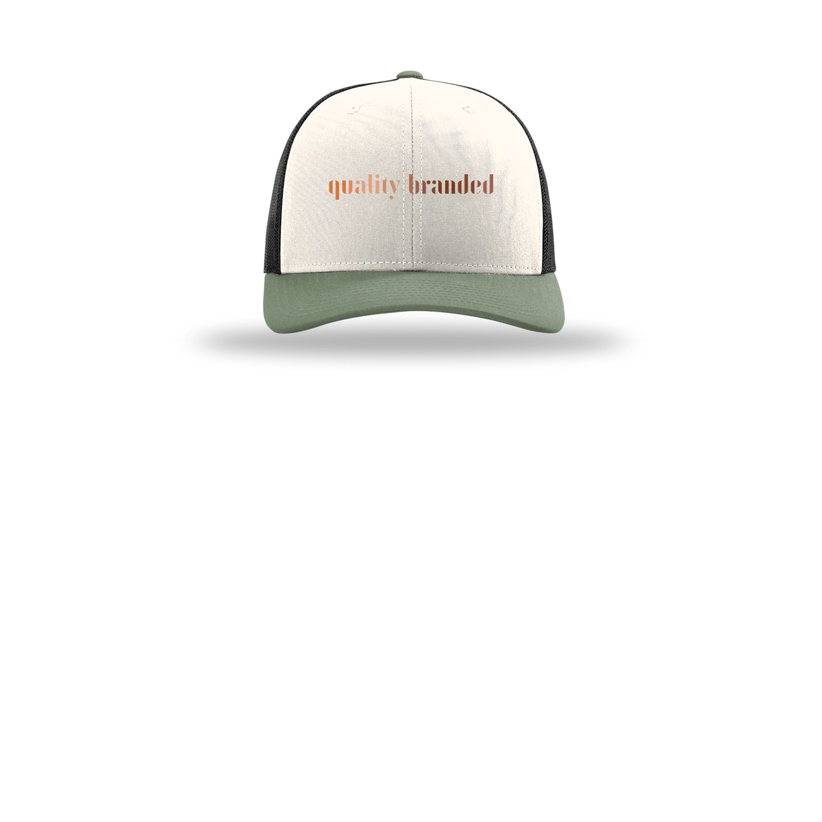 qualitybranded-richardson-trucker-cap-embroidery-capfront-R112-creamblackloden-flat-front