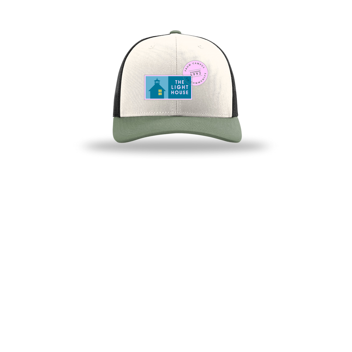 lhcampus-richardson-trucker-cap-embroidery-capfront-R112-creamblackloden-flat-front