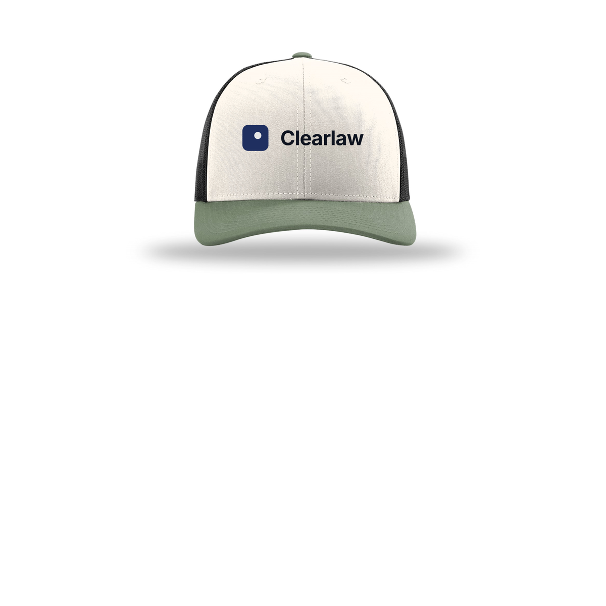 clearlaw-richardson-trucker-cap-embroidery-capfront-R112-creamblackloden-flat-front