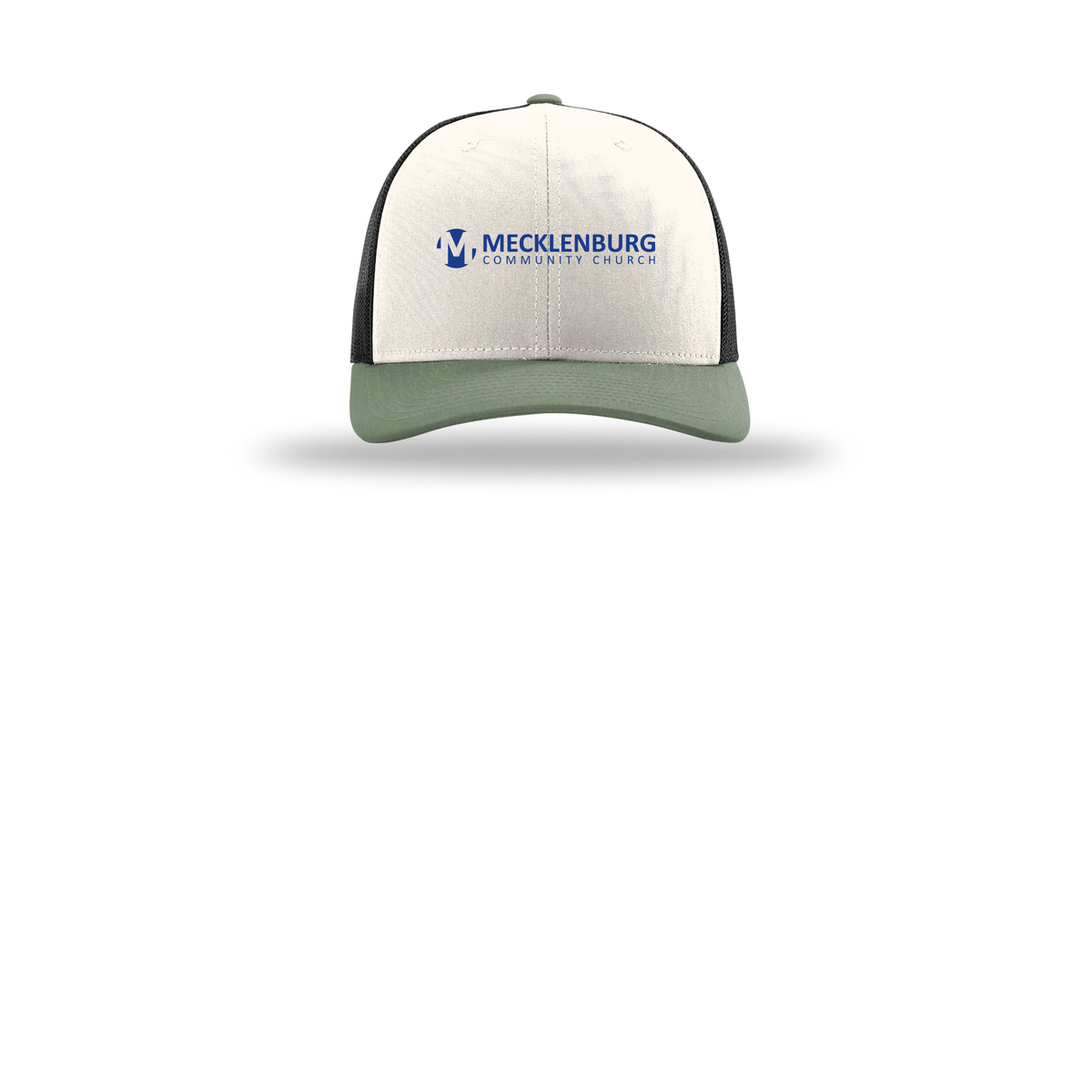 mecklenburg-richardson-trucker-cap-embroidery-capfront-R112-creamblackloden-flat-front