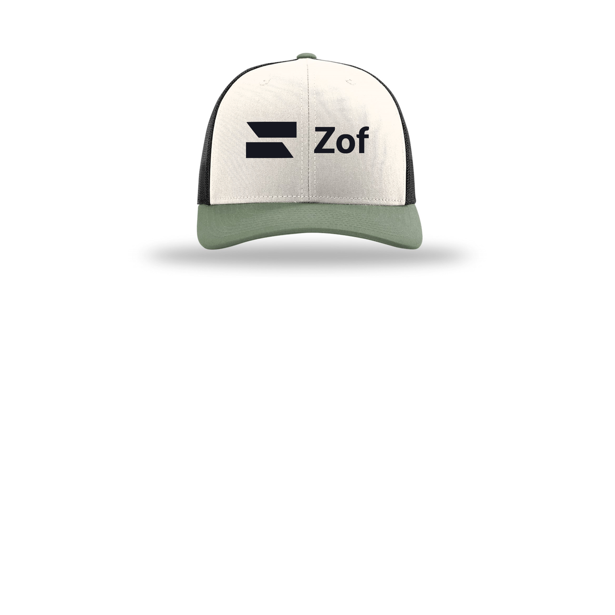 zof-richardson-trucker-cap-embroidery-capfront-R112-creamblackloden-flat-front