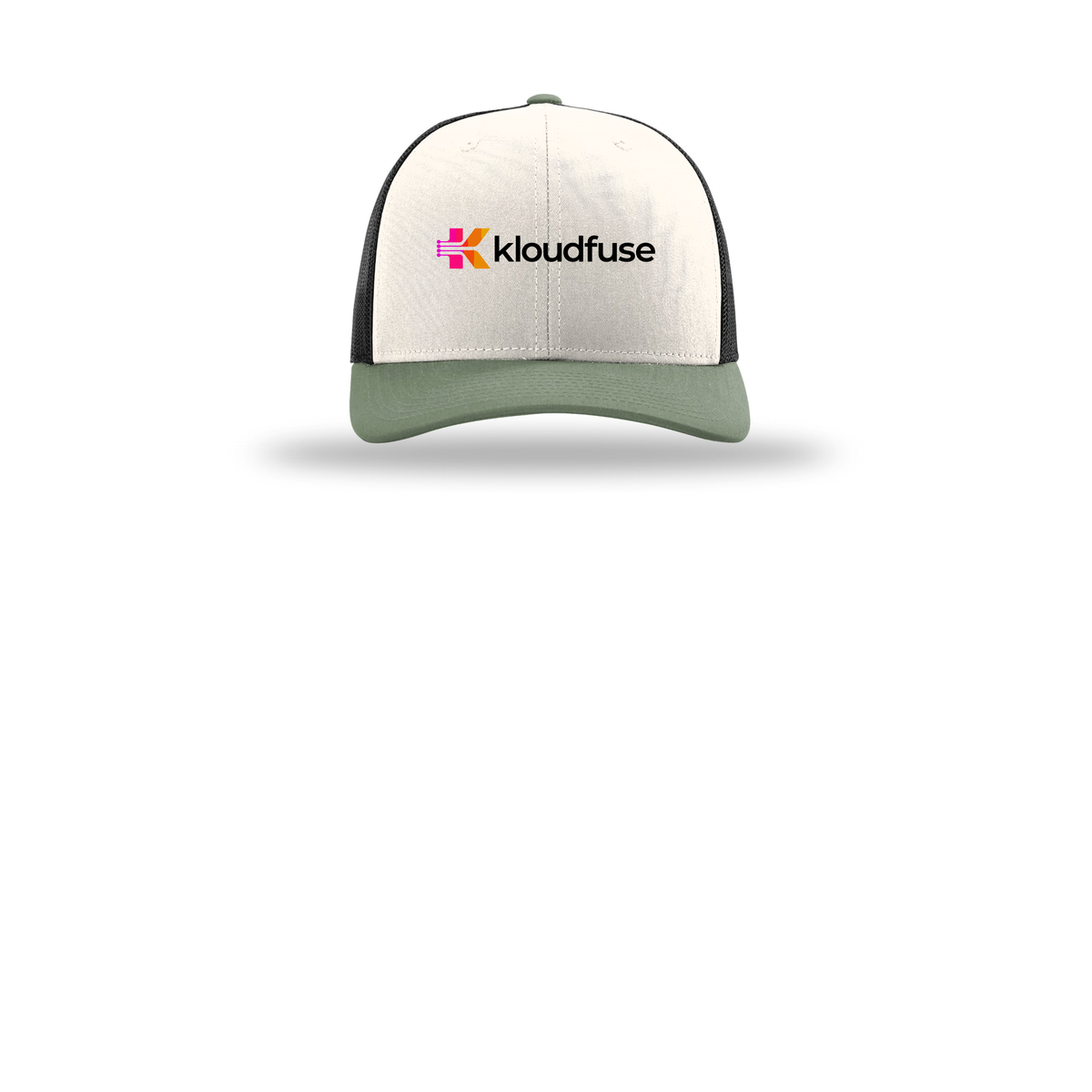 kloudfuse-richardson-trucker-cap-embroidery-capfront-R112-creamblackloden-flat-front