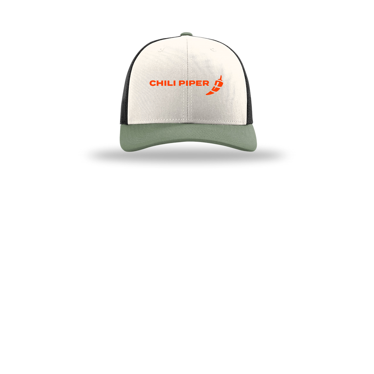 chilipiper-richardson-trucker-cap-embroidery-capfront-R112-creamblackloden-flat-front