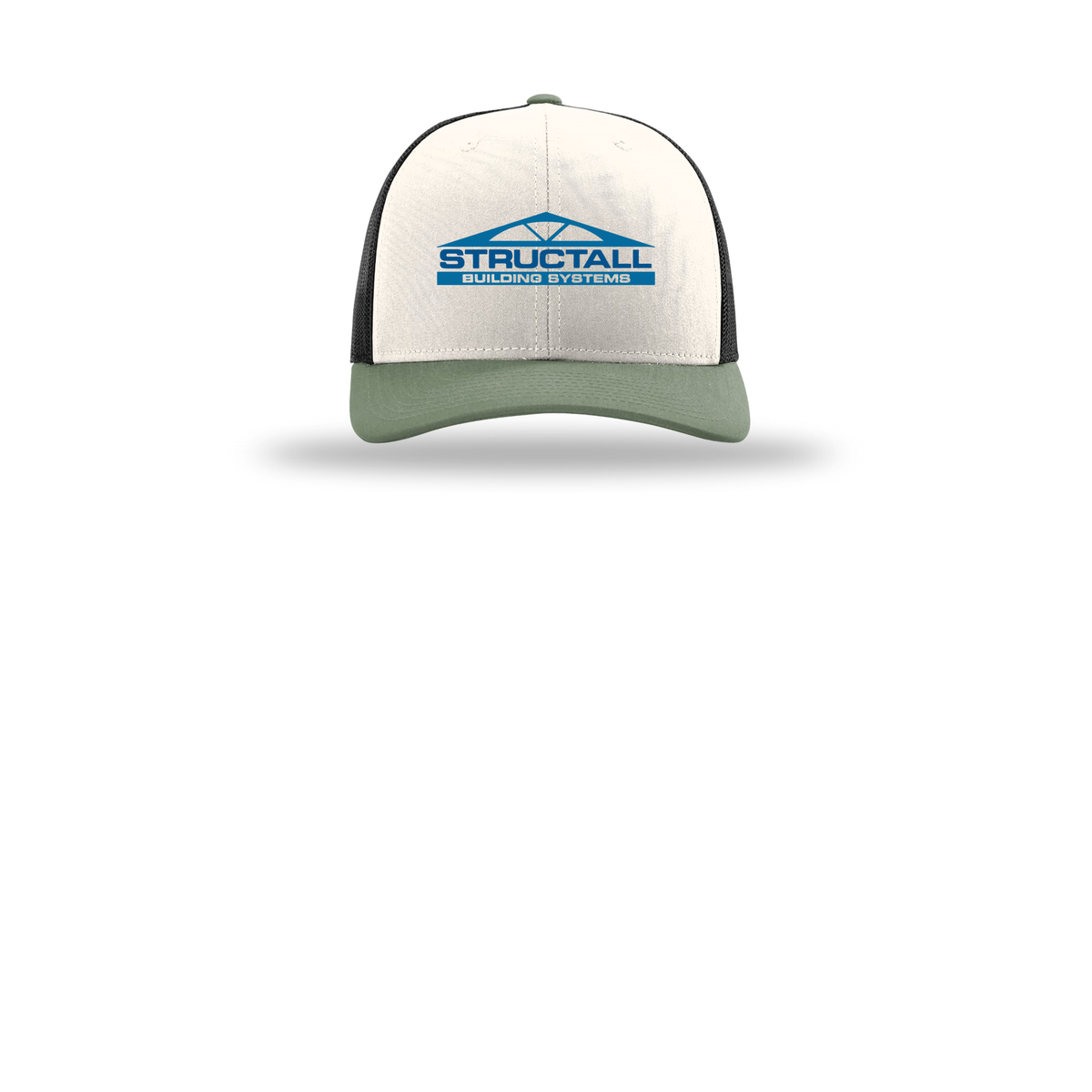 structall-richardson-trucker-cap-embroidery-capfront-R112-creamblackloden-flat-front