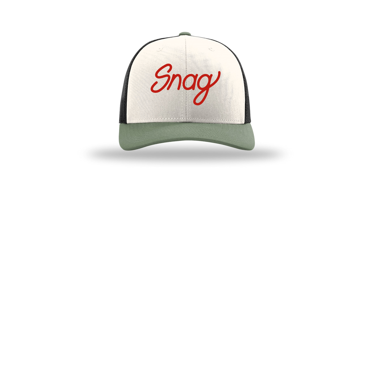 snagdelivery-richardson-trucker-cap-embroidery-capfront-R112-creamblackloden-flat-front