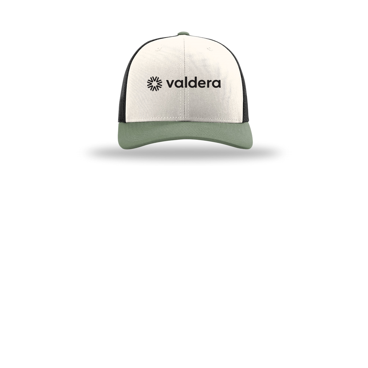valdera-richardson-trucker-cap-embroidery-capfront-R112-creamblackloden-flat-front