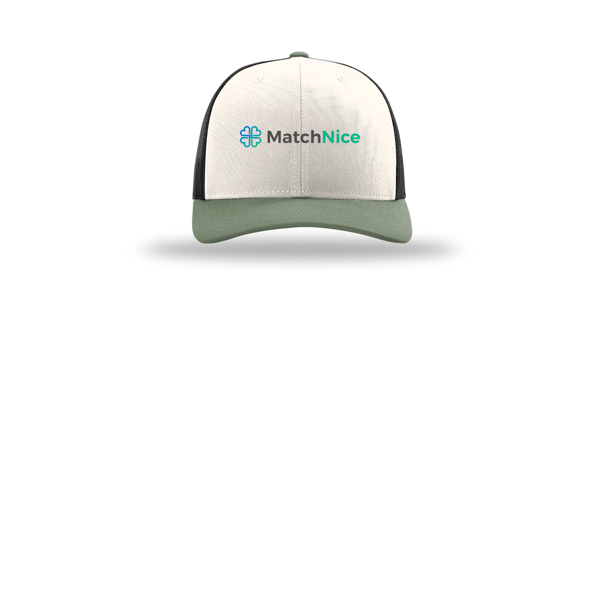 matchnice-richardson-trucker-cap-embroidery-capfront-R112-creamblackloden-flat-front