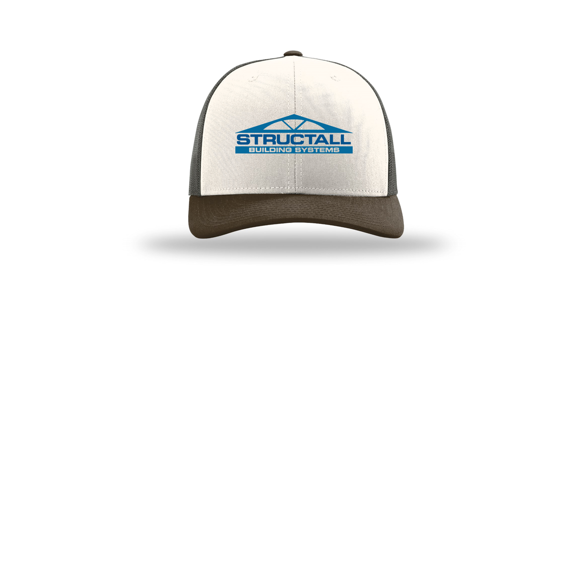 structall-richardson-trucker-cap-embroidery-capfront-R112-creamgreybrownbrown-flat-front