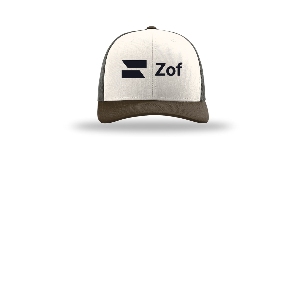 zof-richardson-trucker-cap-embroidery-capfront-R112-creamgreybrownbrown-flat-front