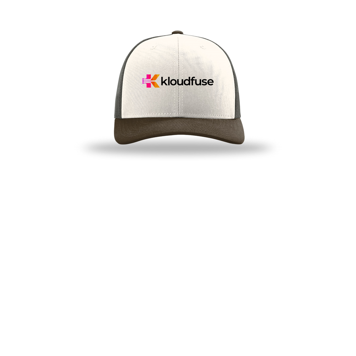 kloudfuse-richardson-trucker-cap-embroidery-capfront-R112-creamgreybrownbrown-flat-front
