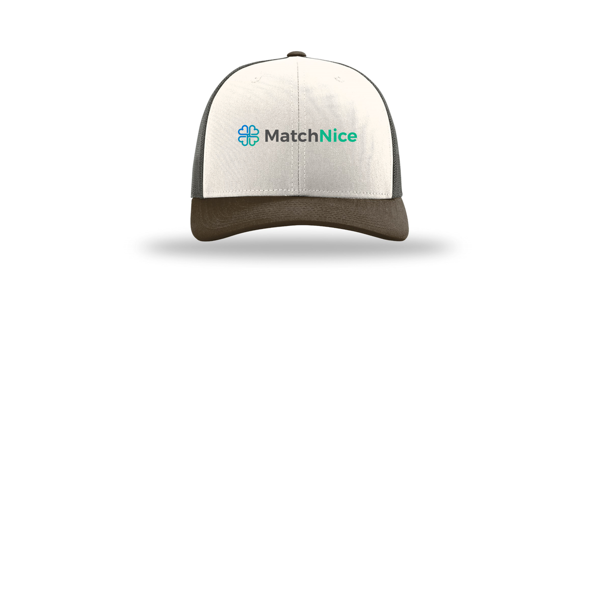 matchnice-richardson-trucker-cap-embroidery-capfront-R112-creamgreybrownbrown-flat-front