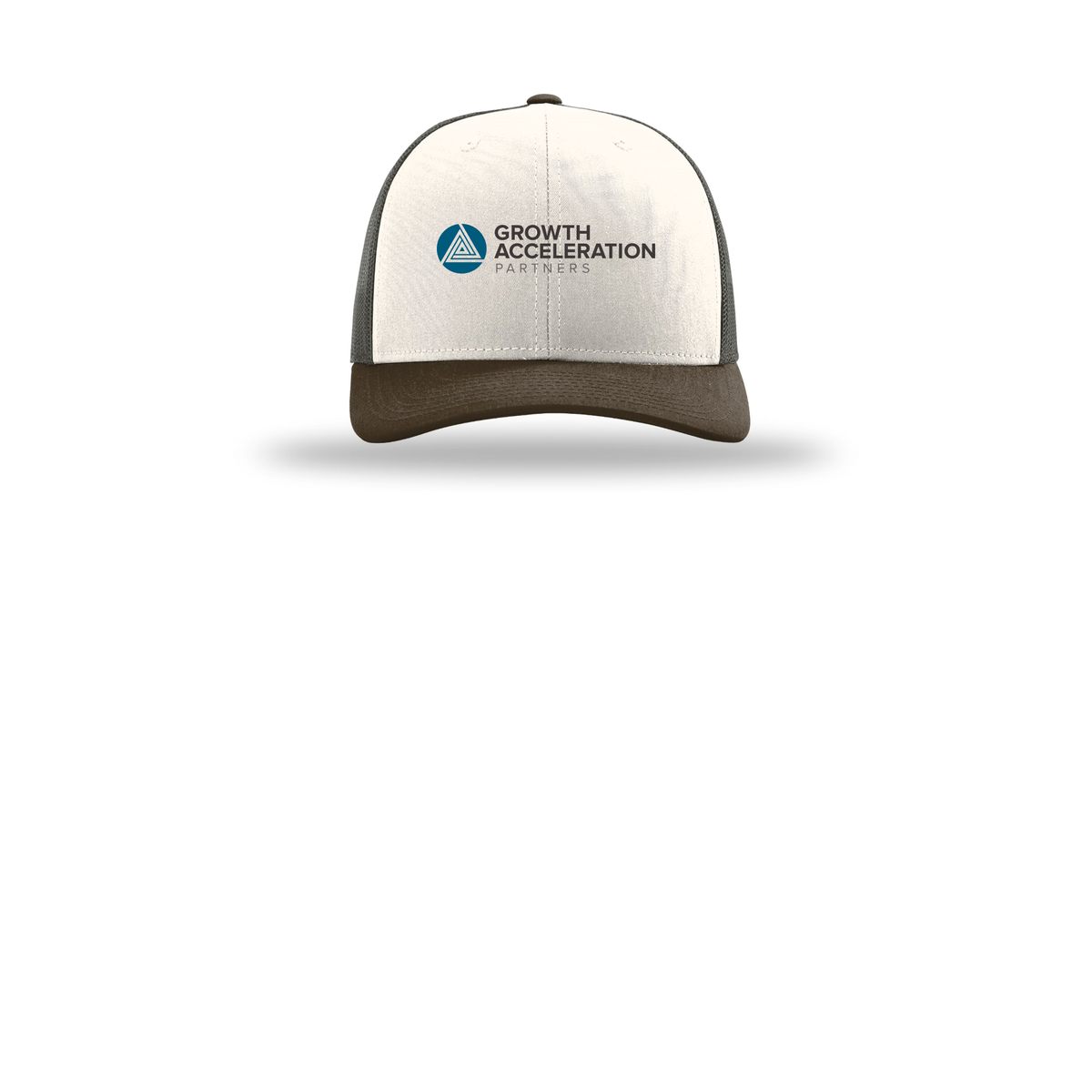growthaccelerationpartners-richardson-trucker-cap-embroidery-capfront-R112-creamgreybrownbrown-flat-front