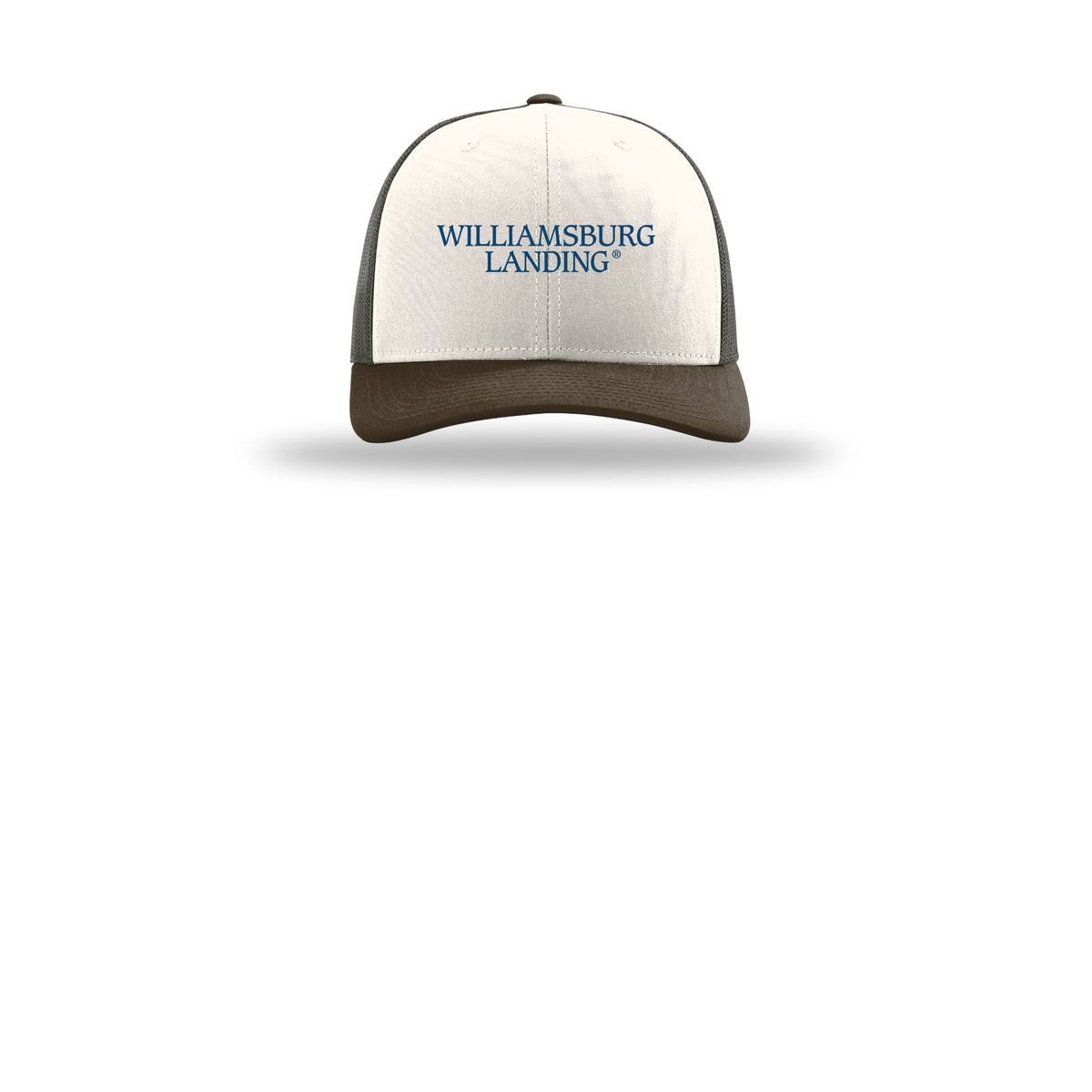 williamsburglanding-richardson-trucker-cap-embroidery-capfront-R112-creamgreybrownbrown-flat-front